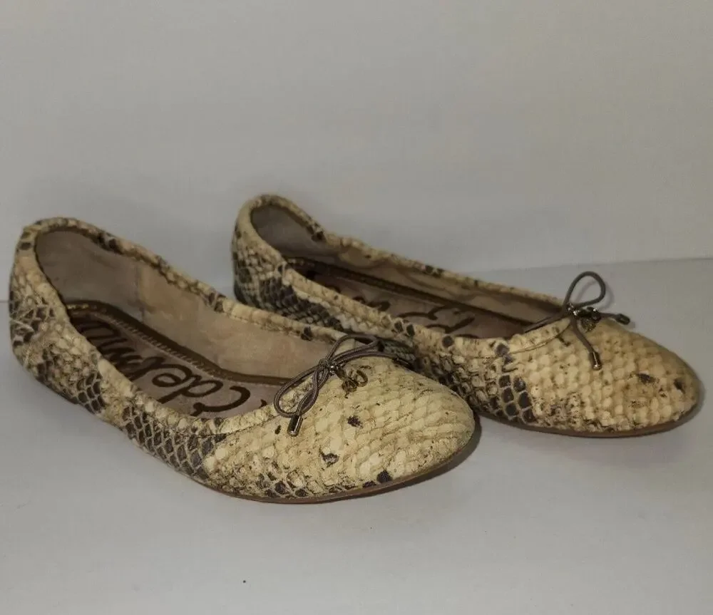 Sam Edelman Felicia Ballet Flats Snakeskin Print Women’s 6.5 Leather Beige